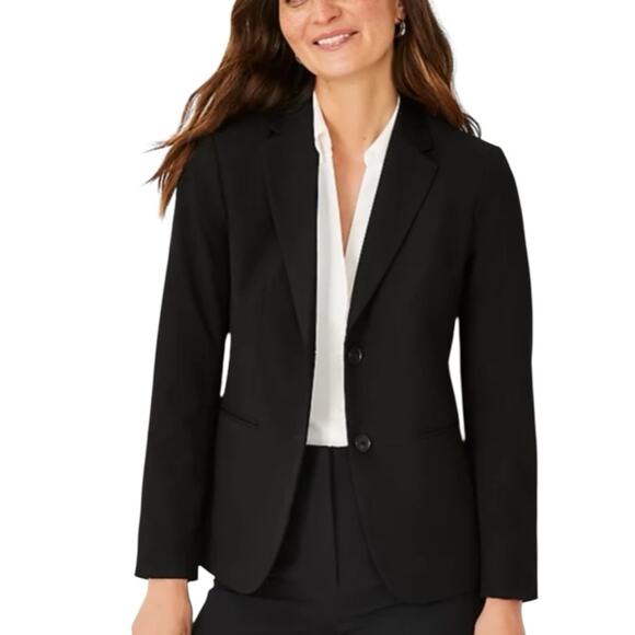 Ann Taylor Black Blazer Slim Notch Lapel 2 Button Pockets Women’s Plus Size 14 - Picture 1 of 13